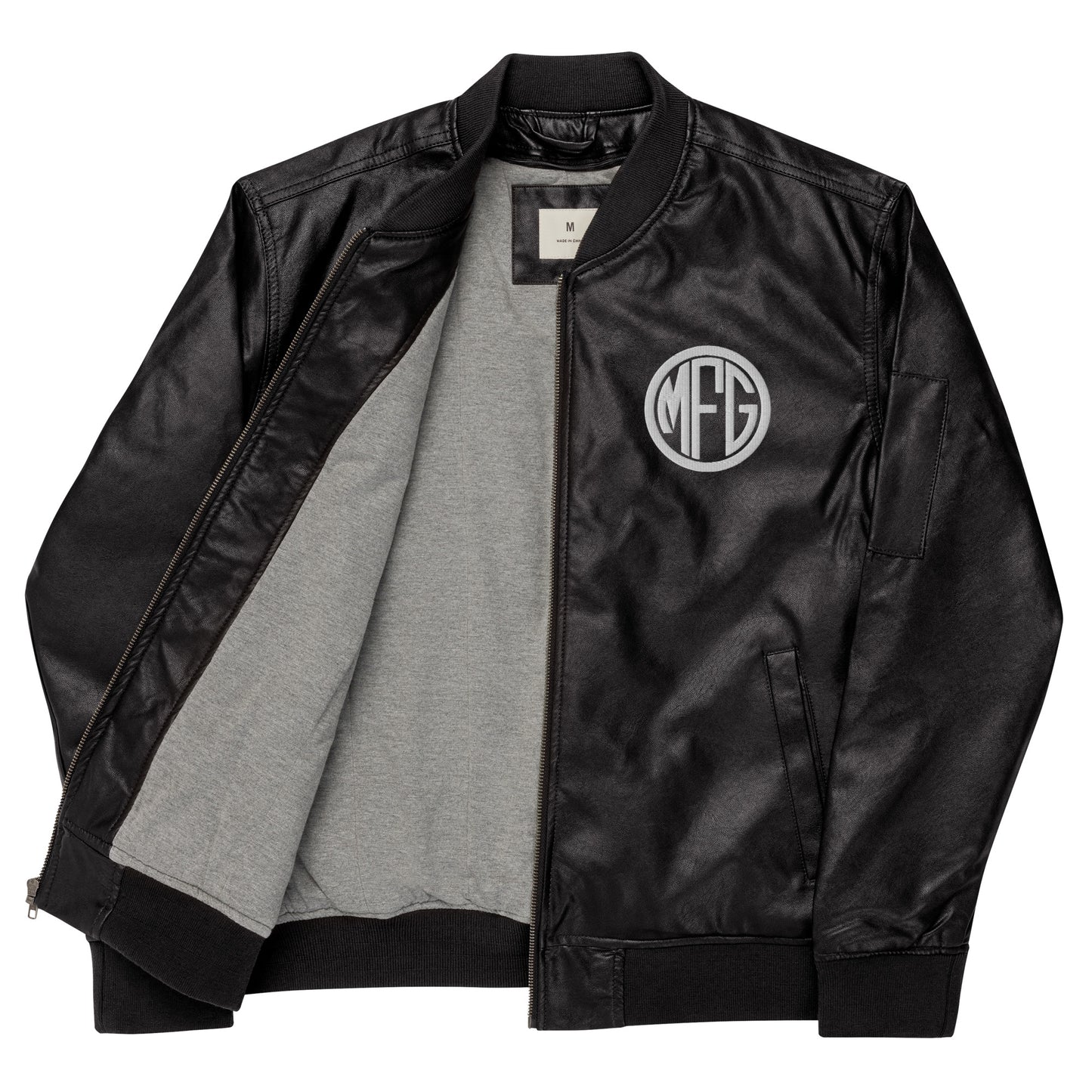 MFG Logo Leather Bomber Jacket