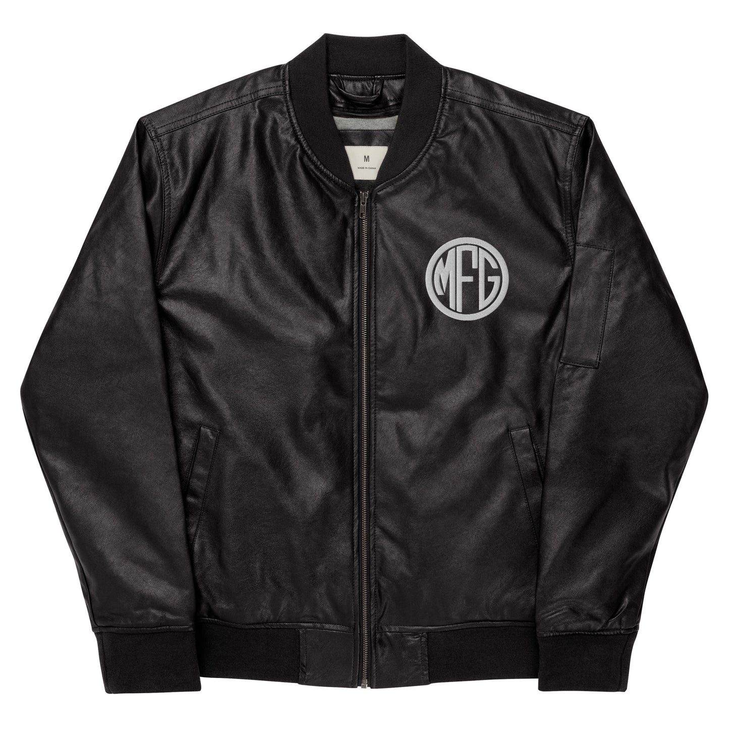 MFG Logo Leather Bomber Jacket