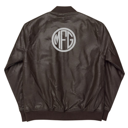 MFG Logo Leather Bomber Jacket