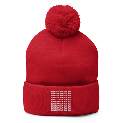 RED BTW Pom pom beanie