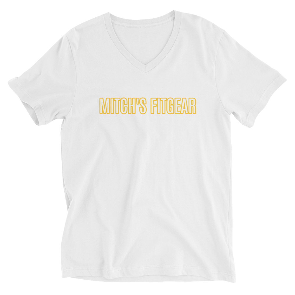 Women V-Neck T-Shirt - White Letters Yellow Outline