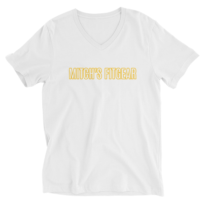 Women V-Neck T-Shirt - White Letters Yellow Outline